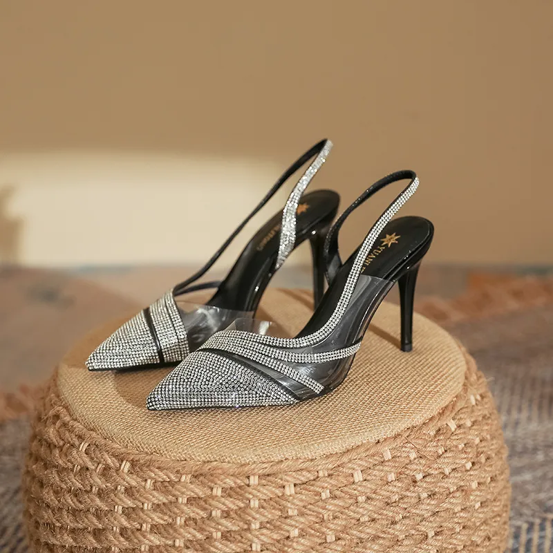 Aimilian High Heels Women's Silver Gray, Black-9