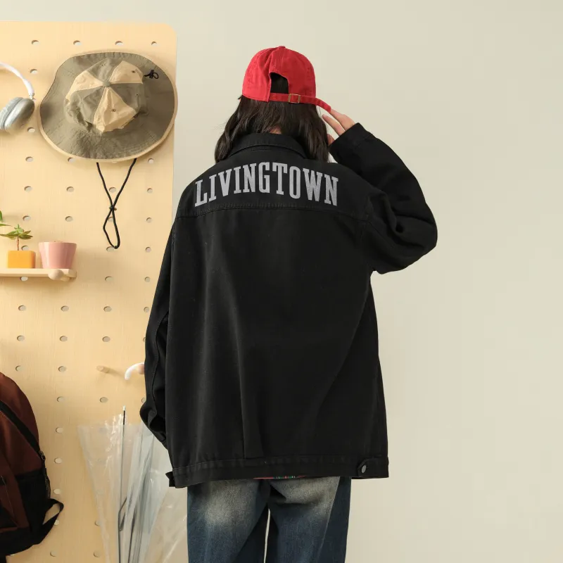 LIVINGTOWN Denim Jacket Unisex Black-4