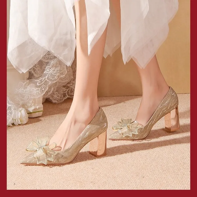 Crelinkxlat Chunky Heel High Heels Women's Champagne-2