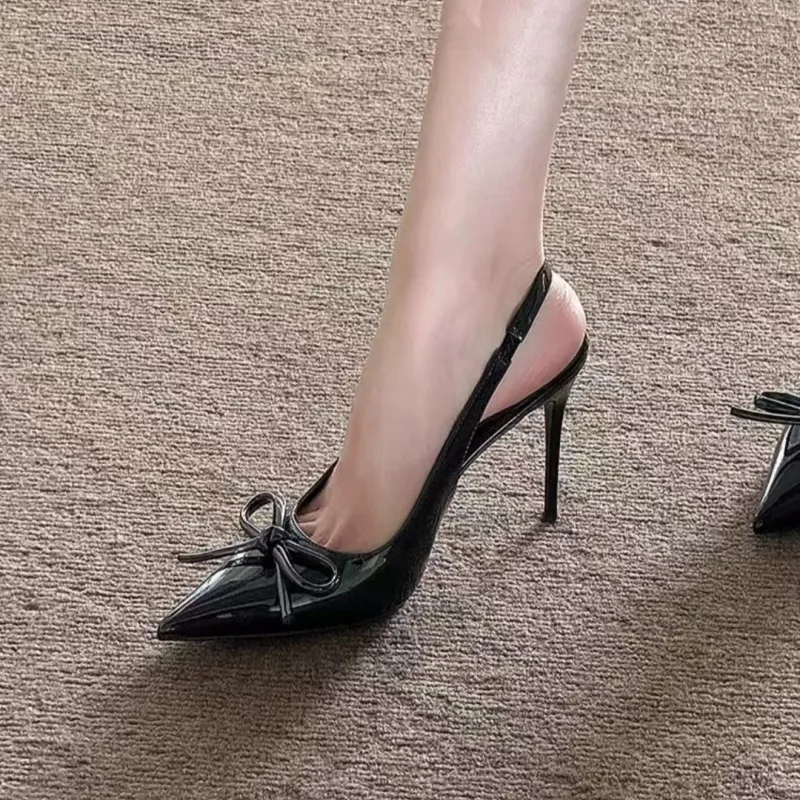 Crelinkxlat Lover Rose Box, French Pointed Toe Bowknot Back Strap Slim Heel High Heels Women's-22