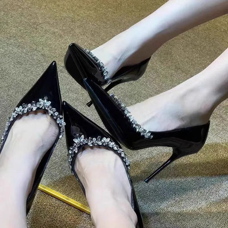 Crelinkxlat The Gift Box Is Luxurious, And The Rhinestones Are Elegant And Generous Slim Heel High Heels 8cm Women's-10
