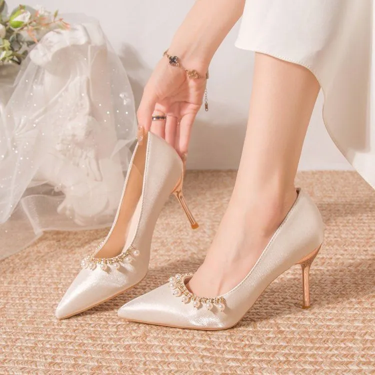 Crelinkxlat Slim Heel High Heels Women's Beige-3