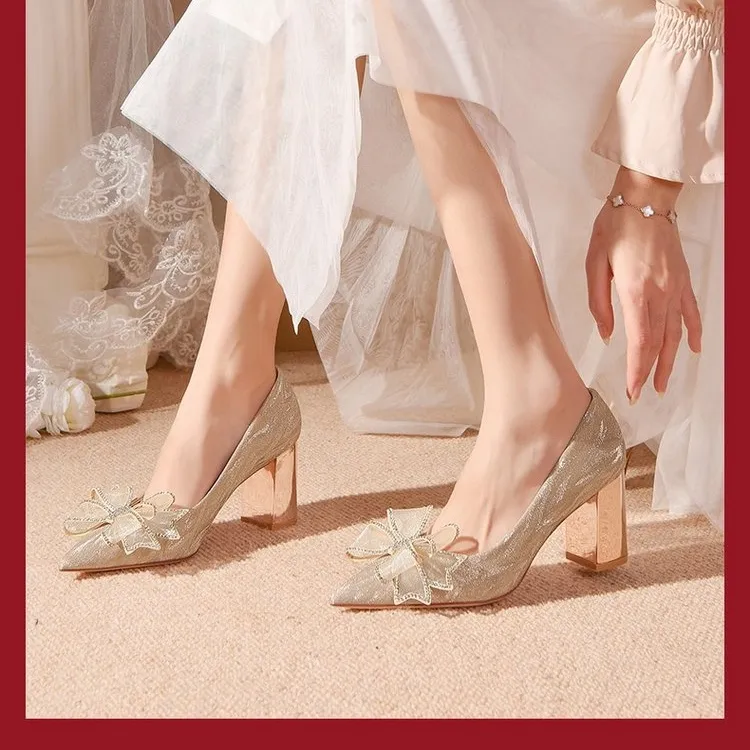 Crelinkxlat Chunky Heel High Heels Women's Champagne-1