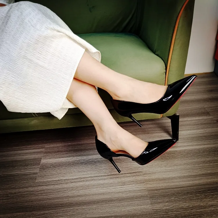 Crelinkxlat Pointed Toe Elegance, Exquisite Shiny Finish Slim Heel High Heels 8cm Women's Nude-5