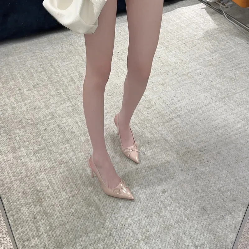 Crelinkxlat Lover Rose Box, French Pointed Toe Bowknot Back Strap Slim Heel High Heels Women's-12