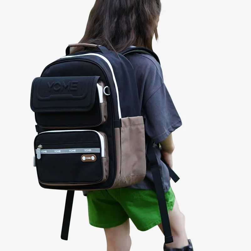 YOME Polyester Backpack Medium Size Unisex Khaki/Obsidian Black-11