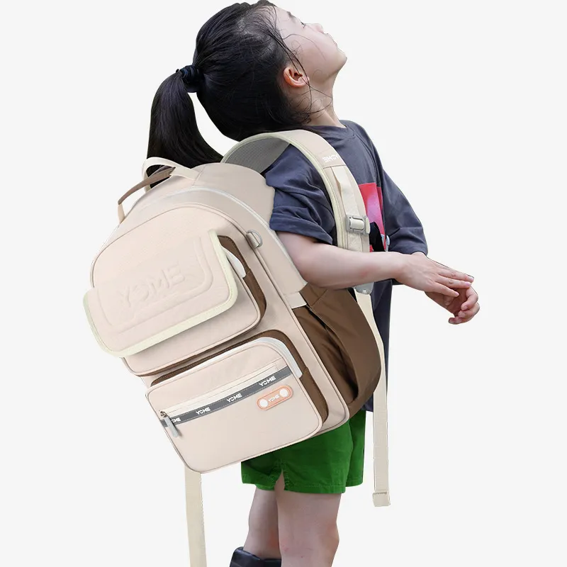 YOME Polyester Backpack Medium Size Unisex Khaki/Obsidian Black-5