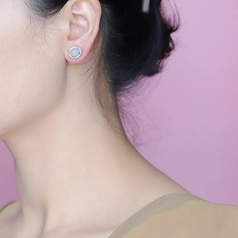 Yi Zhen Ge Jadeite Stud Earrings Women's-3