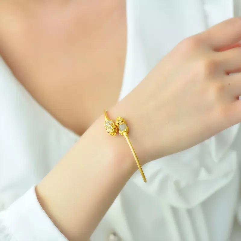 Yi Zhen Ge Hetian Jade S925 Silver Bangles Women's White Jade-5