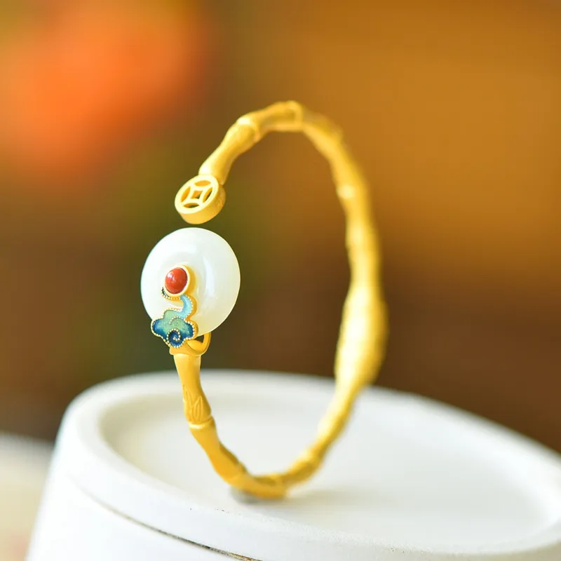 Yi Zhen Ge Hetian Jade S925 Silver Bangles Women's White Jade-3