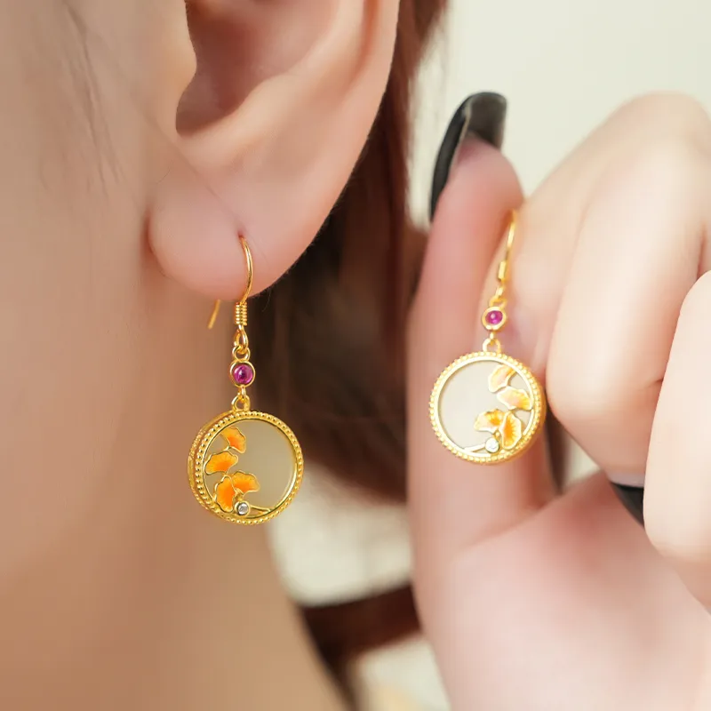 Yi Zhen Ge Hetian Jade Earrings Pale Greenish White Jade Women's-1