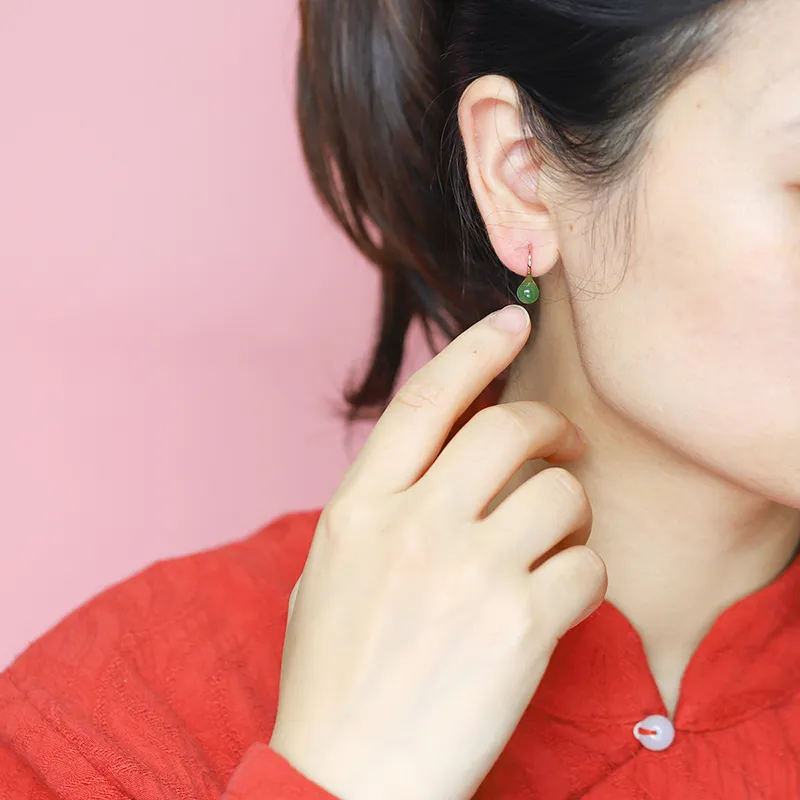 Yi Zhen Ge Hetian Jade 925 Silver Earrings Women's-5