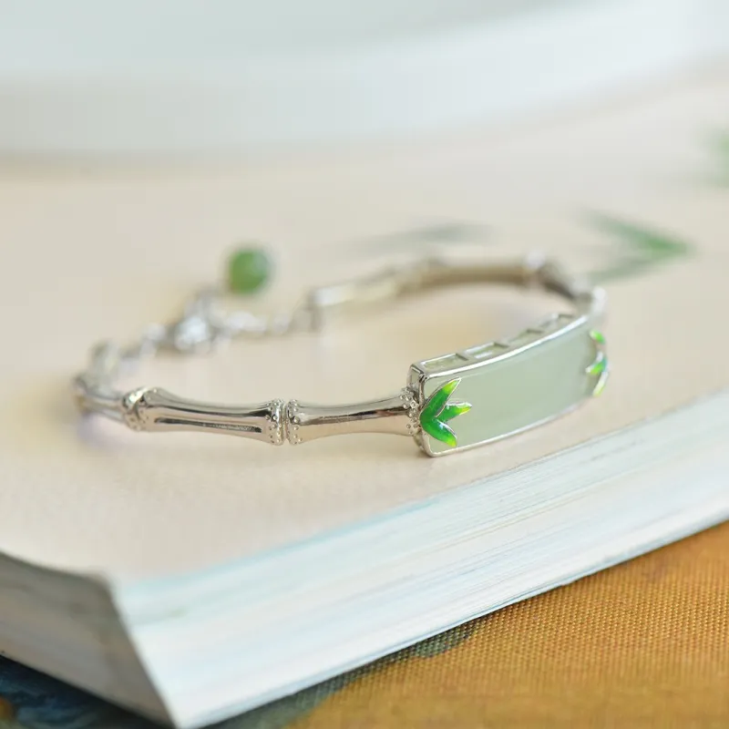 Yi Zhen Ge Hetian Jade S925 Silver Bangles Women's White Jade-6