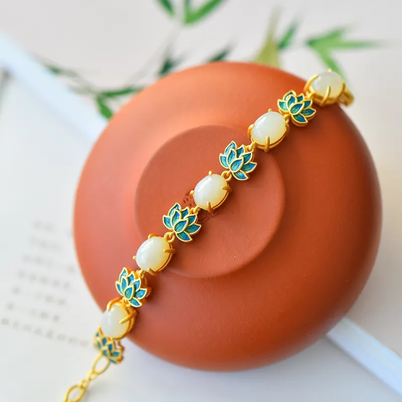 Yi Zhen Ge Hetian Jade Bracelets Women's White Jade-4