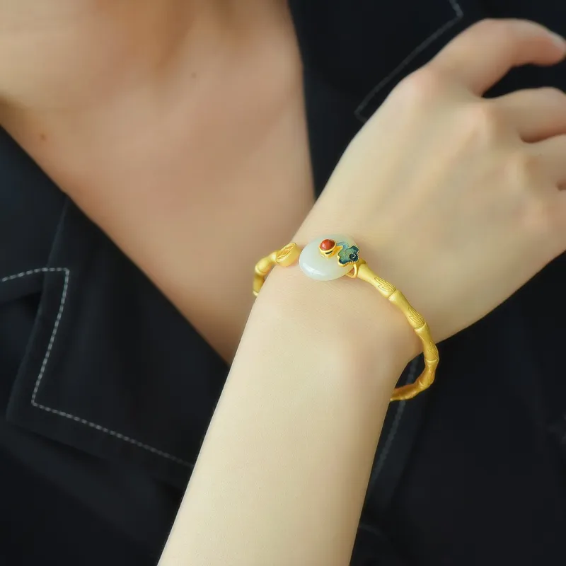 Yi Zhen Ge Hetian Jade S925 Silver Bangles Women's White Jade-2