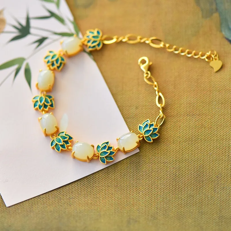 Yi Zhen Ge Hetian Jade Bracelets Women's White Jade-5