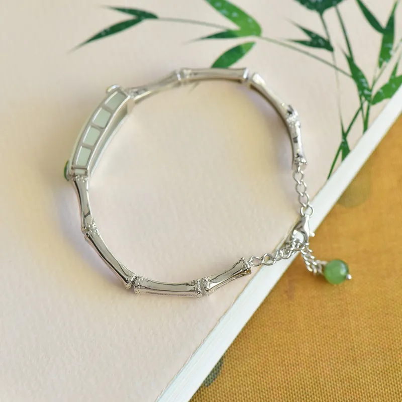 Yi Zhen Ge Hetian Jade S925 Silver Bangles Women's White Jade-2
