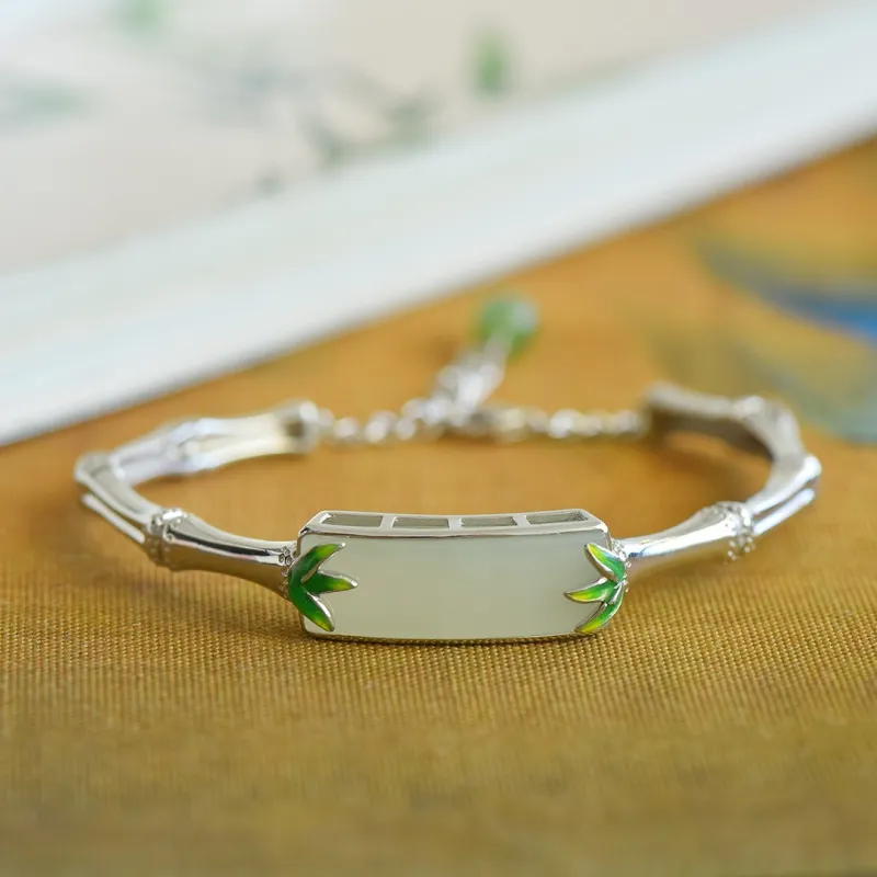 Yi Zhen Ge Hetian Jade S925 Silver Bangles Women's White Jade-1