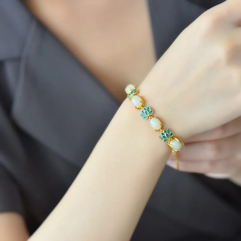 Yi Zhen Ge Hetian Jade Bracelets Women's White Jade-7
