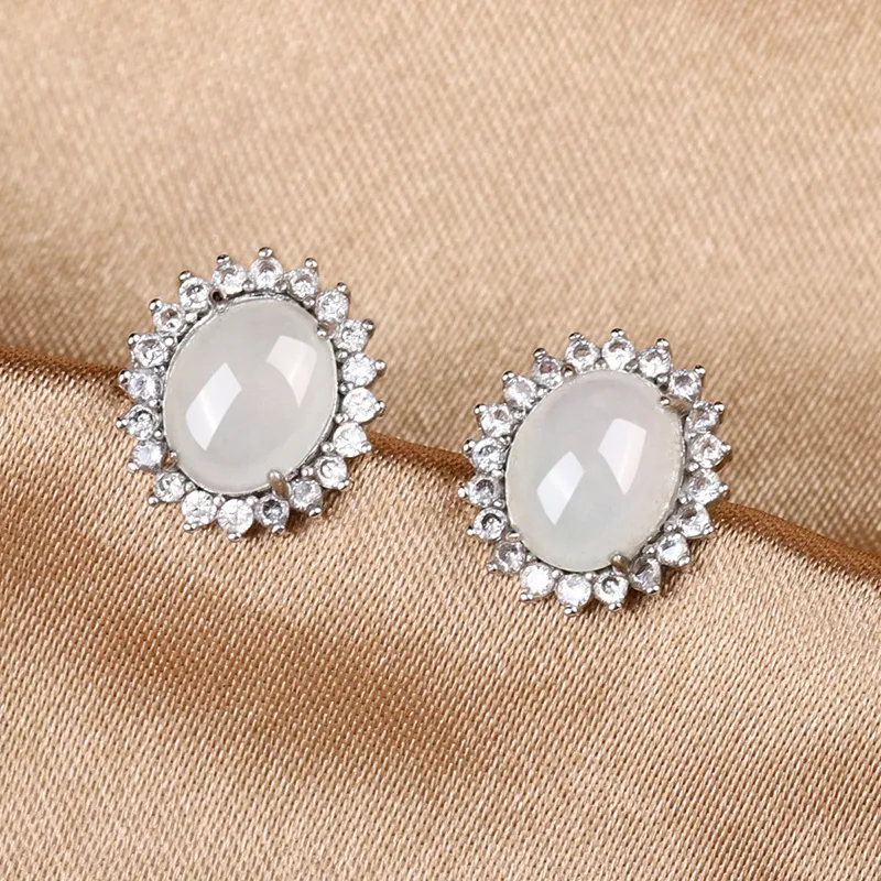 Yi Zhen Ge Jadeite Stud Earrings Women's-4
