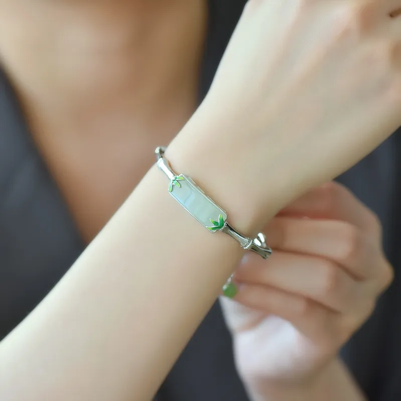 Yi Zhen Ge Hetian Jade S925 Silver Bangles Women's White Jade-4