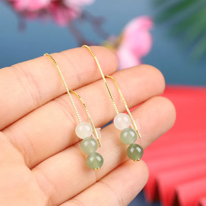 Yi Zhen Ge Hetian Jade 925 Silver Earrings Women's-2