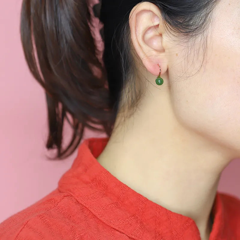 Yi Zhen Ge Hetian Jade 925 Silver Earrings Women's-7