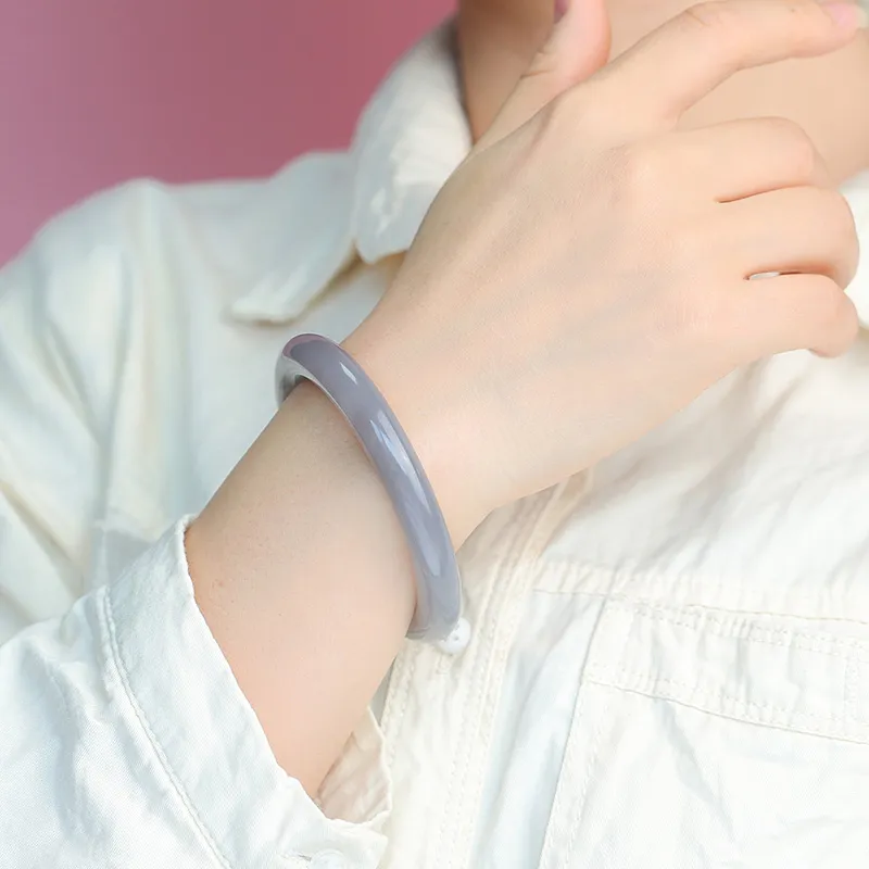 Yi Zhen Ge Hetian Jade Bangles Women's Smoky Purple-1