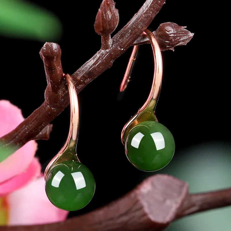 Yi Zhen Ge Hetian Jade 925 Silver Earrings Women's-3