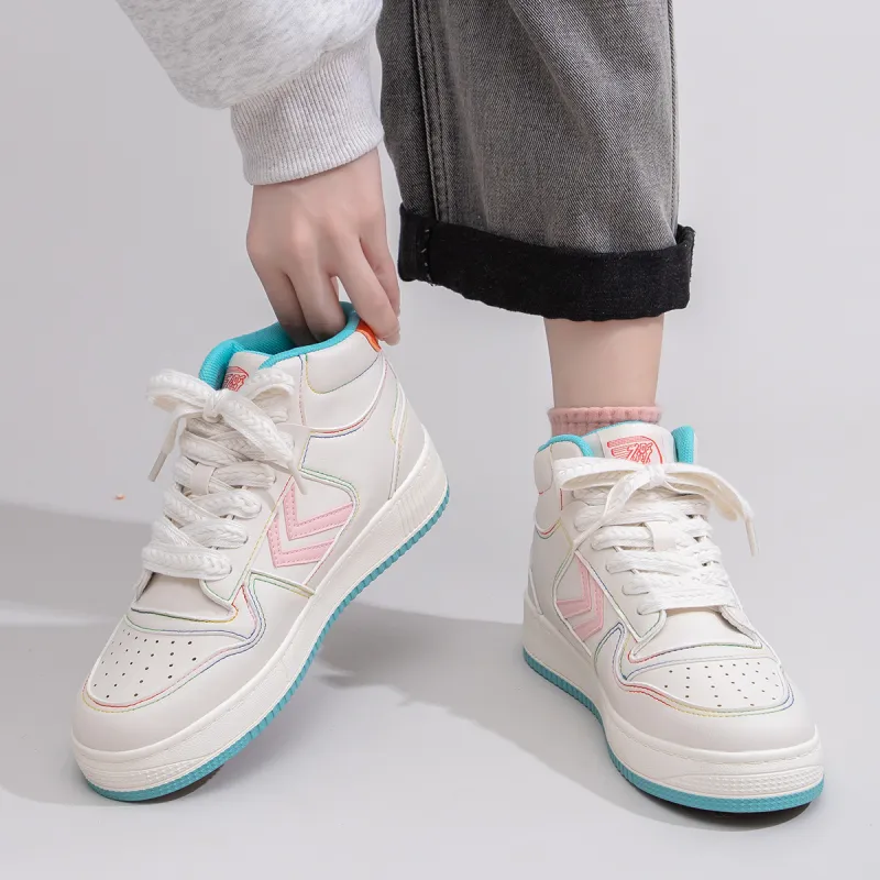 Feiyue Anti-Slip Wear-Resistant High-Top Skateboard Shoes Women's Beige Pink-7