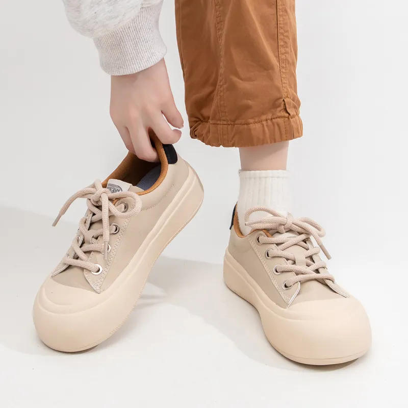 Feiyue Slip Resistant, Abrasion Resistant, Breathable Low Top Chunky Shoes Women's Beige-5