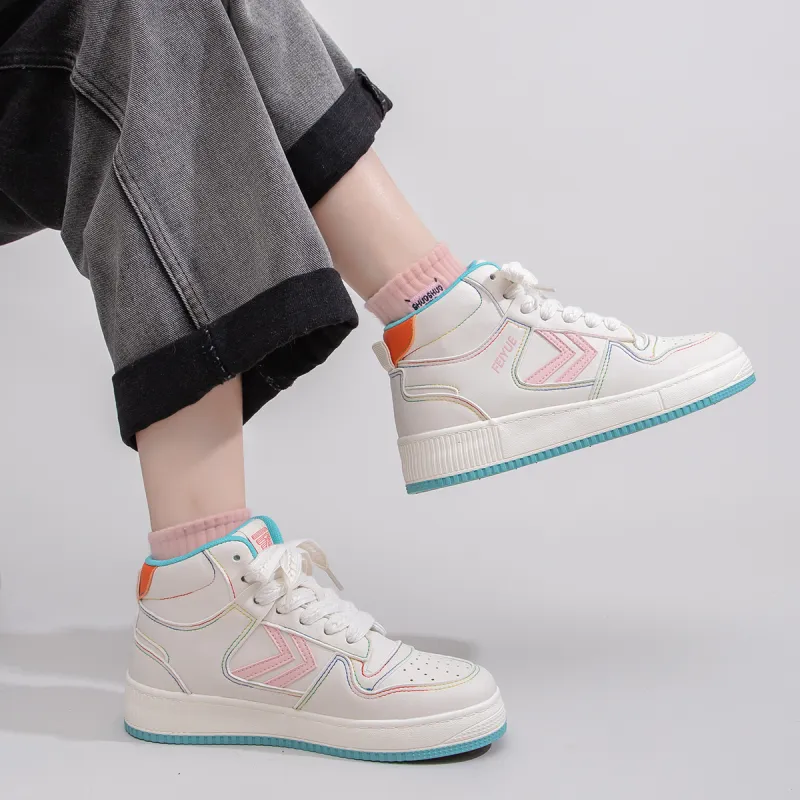 Feiyue Anti-Slip Wear-Resistant High-Top Skateboard Shoes Women's Beige Pink-8