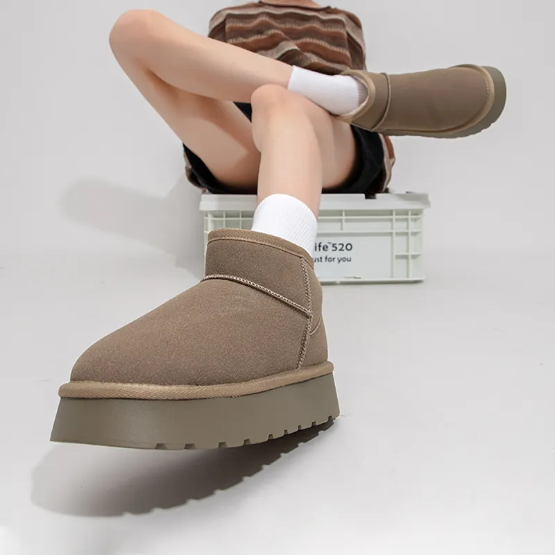 Feiyue Warm Wear-Resistant Cushioning Height Increasing Slip-Resistant Short Snow Boots Women's Khaki-5