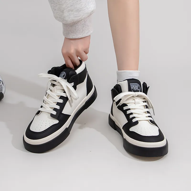 Feiyue Wear-resistant And Lightweight High-Top Skateboard Shoes Women's Black Beige-8