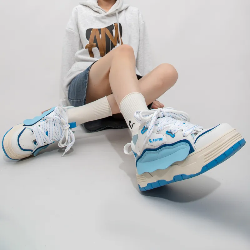 Feiyue Low Top Skateboard Shoes Women's White Blue-7