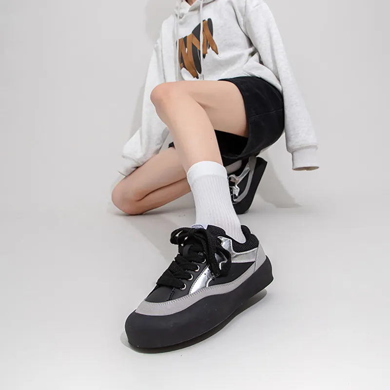 Feiyue German Army Trainers Low Top Skateboard Shoes Women's Black Silver-8