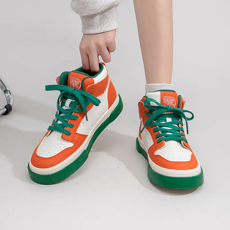 Feiyue Durable Breathable High Top Skateboard Shoes Women's Beige Orange Green-6