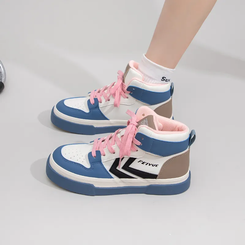 Feiyue High Top Skateboard Shoes Women's Beige/Blue/Black-9