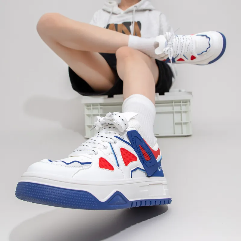 Feiyue High-Top Skateboard Shoes Women's White Royal Blue Red-9