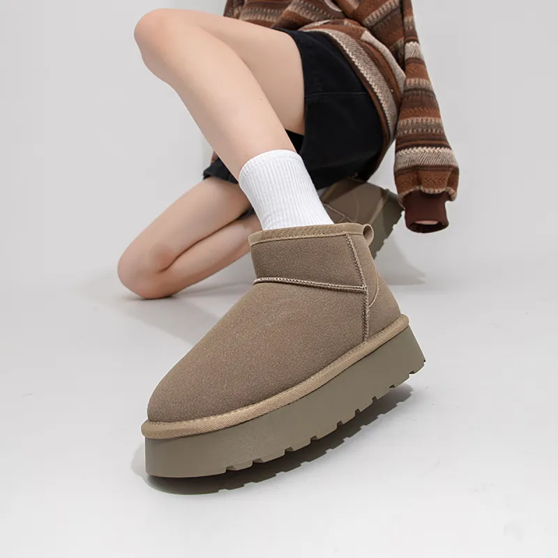 Feiyue Warm Wear-Resistant Cushioning Height Increasing Slip-Resistant Short Snow Boots Women's Khaki-7