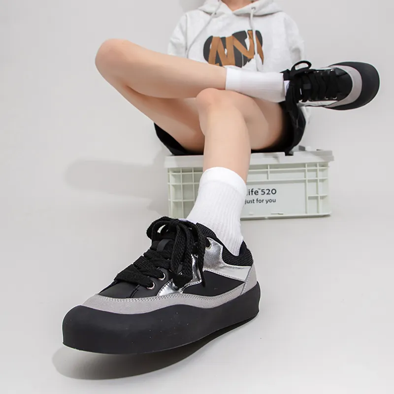 Feiyue German Army Trainers Low Top Skateboard Shoes Women's Black Silver-5