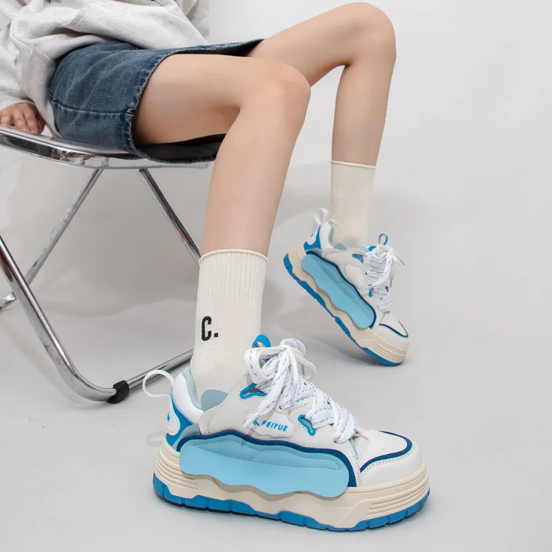 Feiyue Low Top Skateboard Shoes Women's White Blue-6