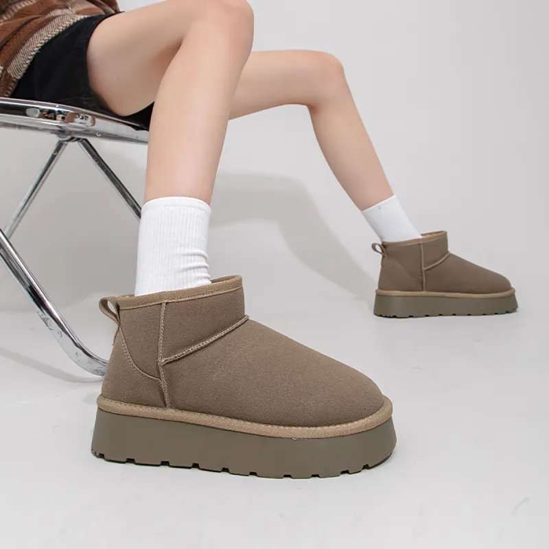 Feiyue Warm Wear-Resistant Cushioning Height Increasing Slip-Resistant Short Snow Boots Women's Khaki-9