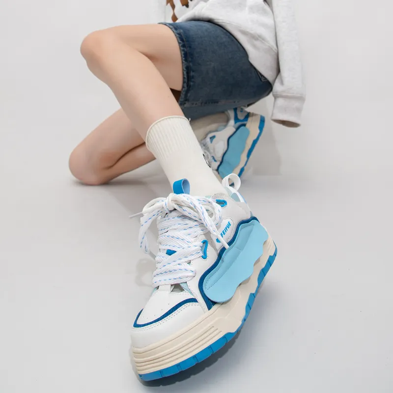 Feiyue Low Top Skateboard Shoes Women's White Blue-8