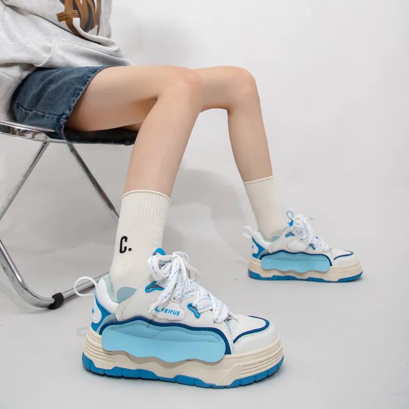 Feiyue Low Top Skateboard Shoes Women's White Blue-5