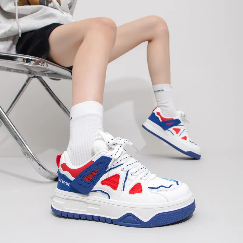 Feiyue High-Top Skateboard Shoes Women's White Royal Blue Red-6