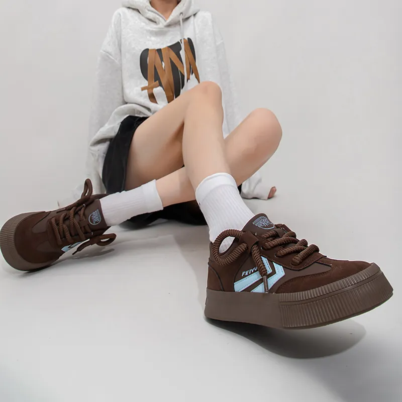 Feiyue Anti Slip Wear Resistant Low Top Skateboard Shoes Women's Brown-5