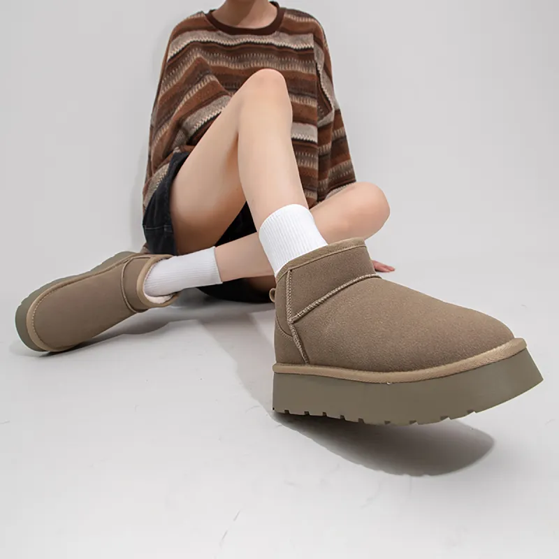 Feiyue Warm Wear-Resistant Cushioning Height Increasing Slip-Resistant Short Snow Boots Women's Khaki-6