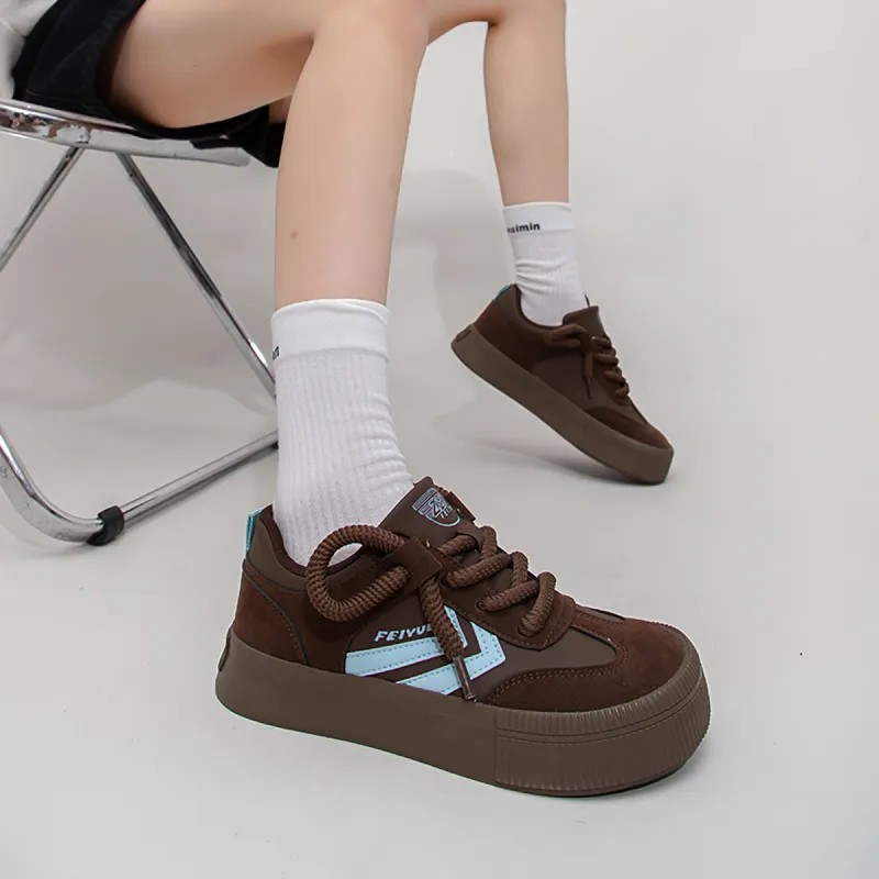 Feiyue Anti Slip Wear Resistant Low Top Skateboard Shoes Women's Brown-8