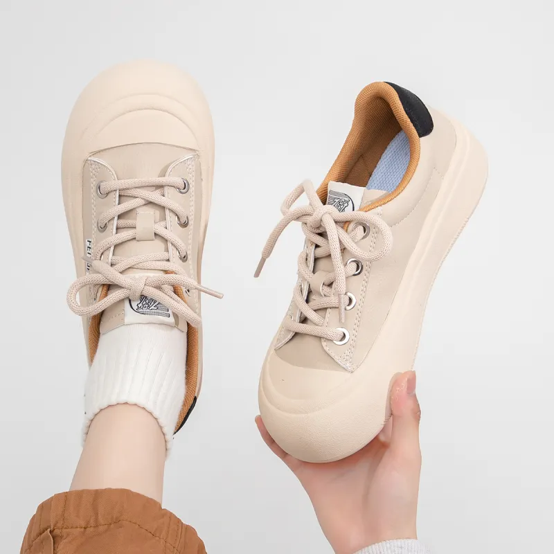 Feiyue Slip Resistant, Abrasion Resistant, Breathable Low Top Chunky Shoes Women's Beige-6